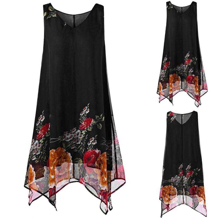 Dress Floral Print Chiffon Sleeveless Irregular Hem - Easy Pickins Store