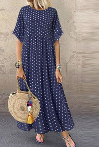 Dress O Neck Dot Peinted Casual vestido - Easy Pickins Store