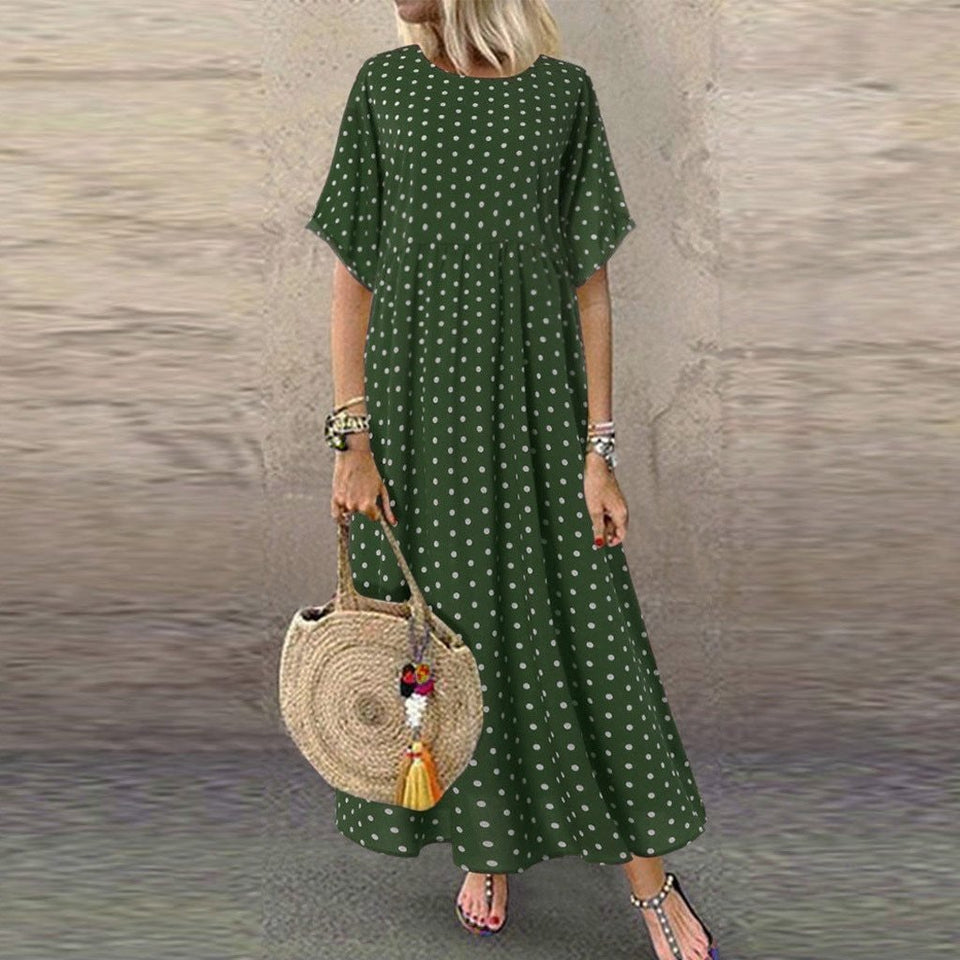Dress O Neck Dot Peinted Casual vestido - Easy Pickins Store
