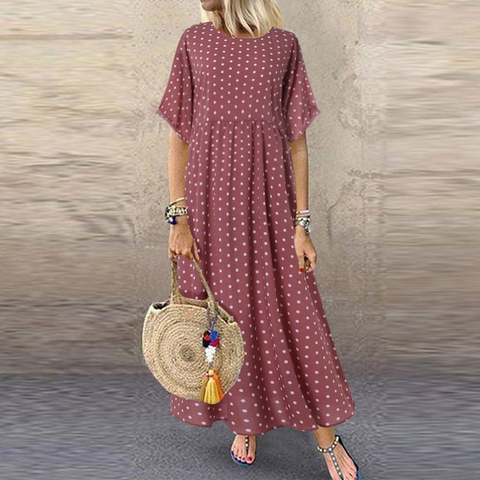 Dress O Neck Dot Peinted Casual vestido - Easy Pickins Store