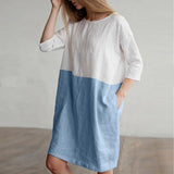 Dress Patchwork 1/2 Sleeved Cotton Linen Oversize Loose Pockets Tunic - Easy Pickins Store