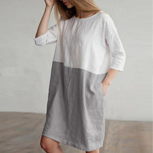 Dress Patchwork 1/2 Sleeved Cotton Linen Oversize Loose Pockets Tunic - Easy Pickins Store