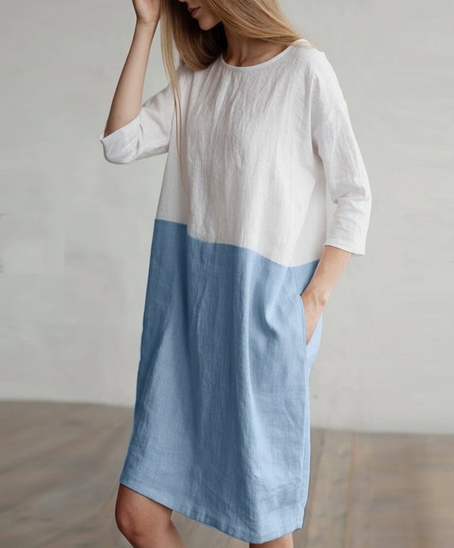 Patchwork Half-Sleeved Linen Oversize Loose Pockets Tunic - Easy Pickins Store