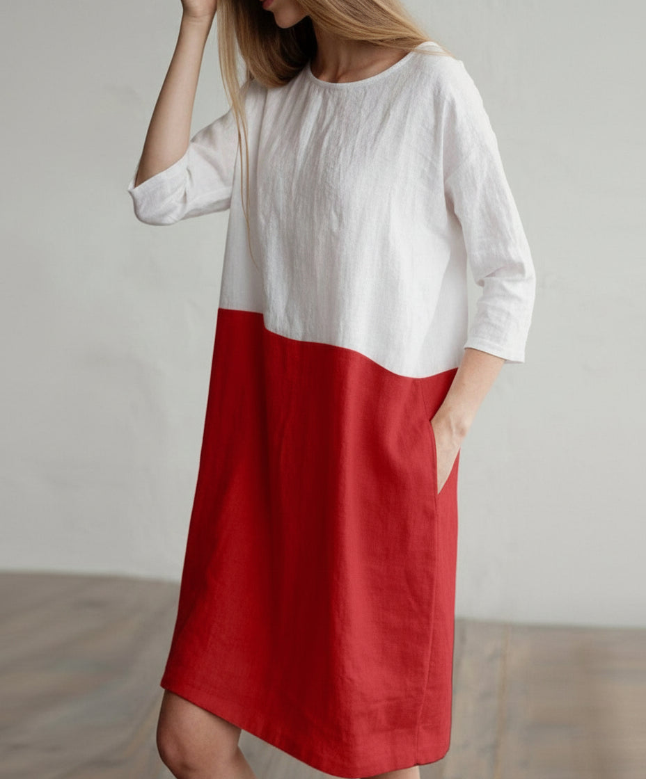 Patchwork Half-Sleeved Linen Oversize Loose Pockets Tunic - Easy Pickins Store