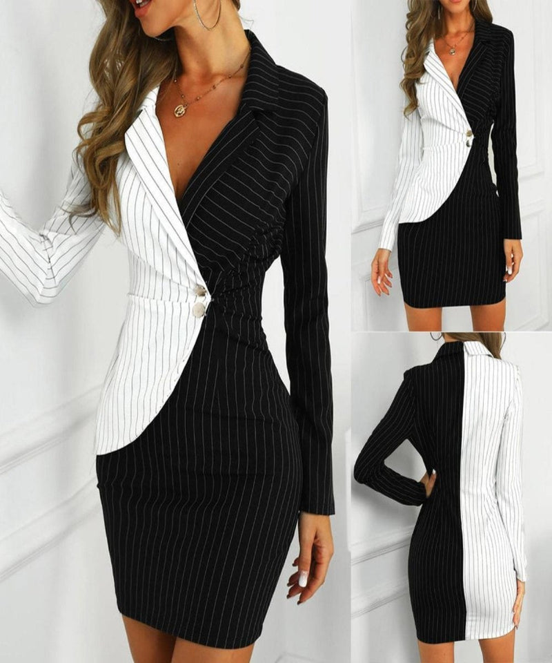 Dress Solid Turn Down Neck Long Sleeve Buttons Bodycon - Easy Pickins Store