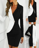 Dress Solid Turn Down Neck Long Sleeve Buttons Bodycon - Easy Pickins Store