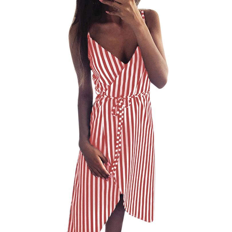 Dress Stripe Printing Sleeveless Off Shoulder Vest Empire Sashes - Easy Pickins Store