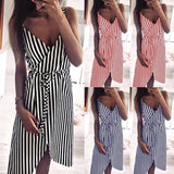 Dress Stripe Printing Sleeveless Off Shoulder Vest Empire Sashes - Easy Pickins Store