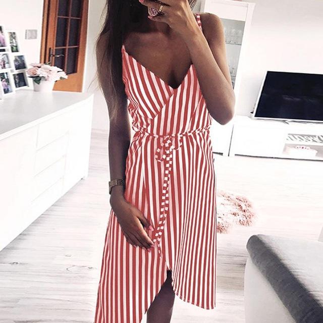 Dress Stripe Printing Sleeveless Off Shoulder Vest Empire Sashes - Easy Pickins Store