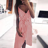 Dress Stripe Printing Sleeveless Off Shoulder Vest Empire Sashes - Easy Pickins Store