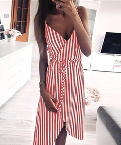 Dress Stripe Printing Sleeveless Off Shoulder Vest Empire Sashes - Easy Pickins Store
