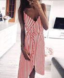 Dress Stripe Printing Sleeveless Off Shoulder Vest Empire Sashes - Easy Pickins Store