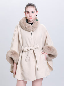 Elegant Knitted Shawl & Cape Coat With Collar & Belt