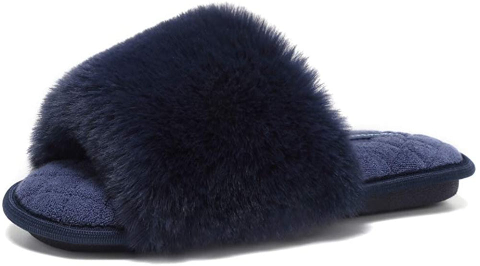 Furry Faux Fur Slippers Memory Foam Slippers Slip on - Easy Pickins Store