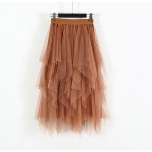 Elastic High Waist Long Tulle Irregular Hem Mesh Tutu Skirt - Easy Pickins Store