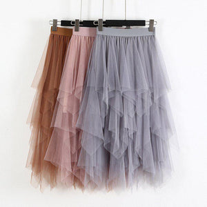 Elastic High Waist Long Tulle Irregular Hem Mesh Tutu Skirt - Easy Pickins Store