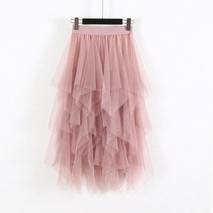 Elastic High Waist Long Tulle Irregular Hem Mesh Tutu Skirt - Easy Pickins Store