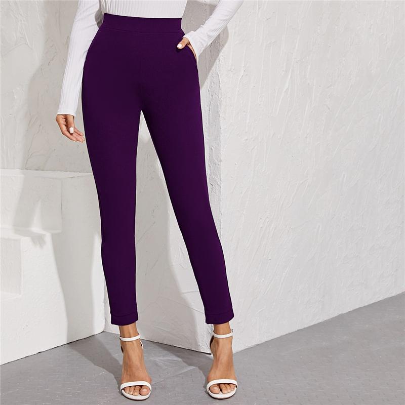 Elastic Waist Pocket Side Split Hem Elegant Bottoms High Waist Skinny Pants - Easy Pickins Store