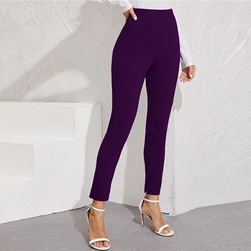 Elastic Waist Pocket Side Split Hem Elegant Bottoms High Waist Skinny Pants - Easy Pickins Store