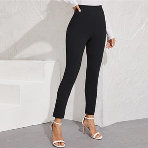 Elastic Waist Pocket Side Split Hem Elegant Bottoms High Waist Skinny Pants - Easy Pickins Store