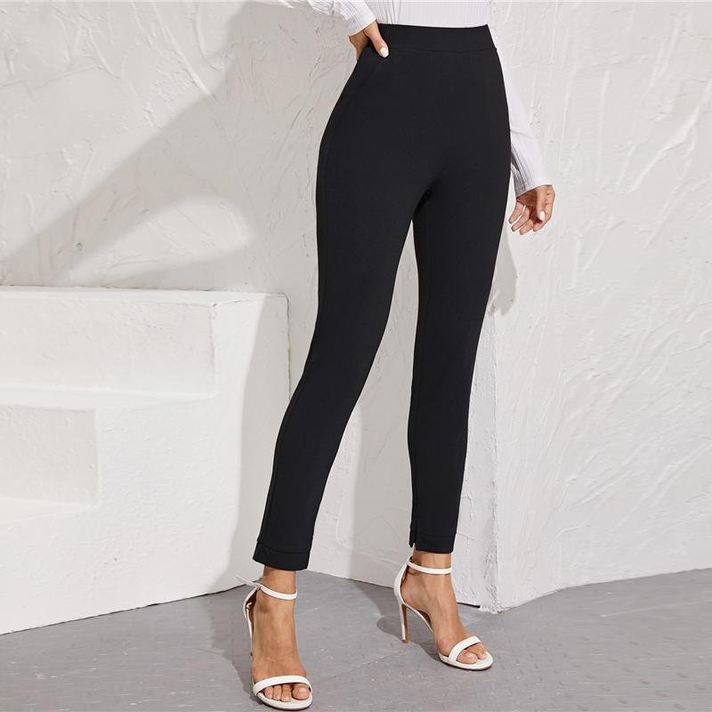 Elastic Waist Pocket Side Split Hem Elegant Bottoms High Waist Skinny Pants - Easy Pickins Store