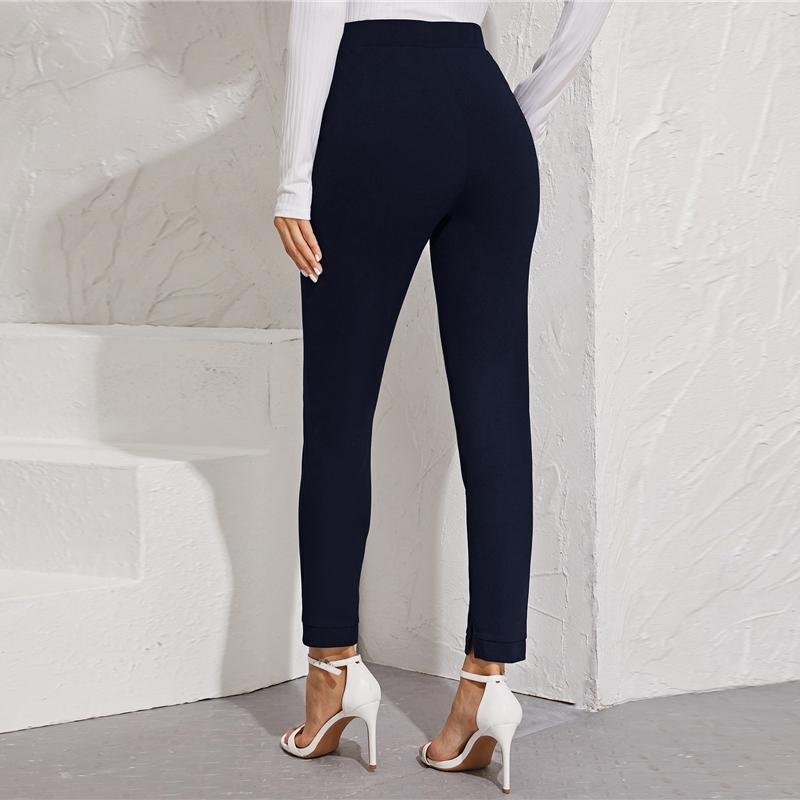 Elastic Waist Pocket Side Split Hem Elegant Bottoms High Waist Skinny Pants - Easy Pickins Store