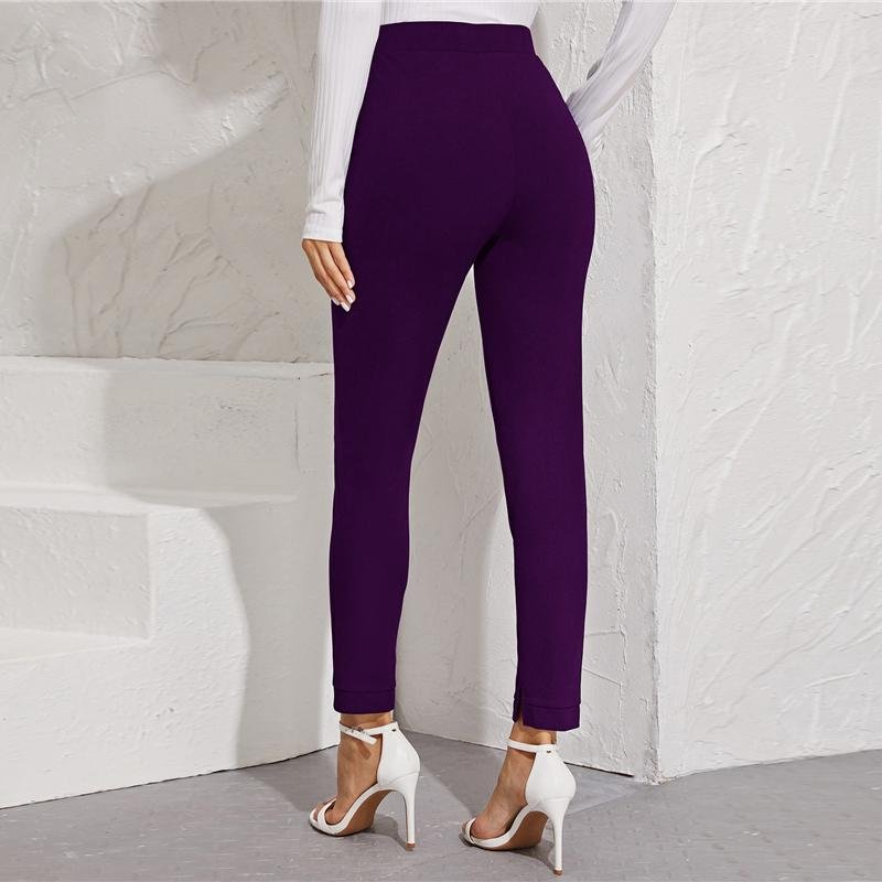Elastic Waist Pocket Side Split Hem Elegant Bottoms High Waist Skinny Pants - Easy Pickins Store