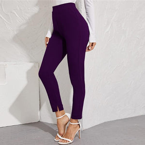 Elastic Waist Pocket Side Split Hem Elegant Bottoms High Waist Skinny Pants - Easy Pickins Store