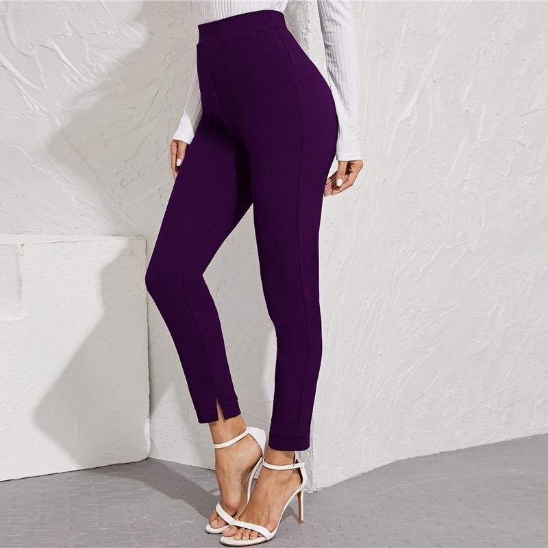 Elastic Waist Pocket Side Split Hem Elegant Bottoms High Waist Skinny Pants - Easy Pickins Store