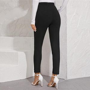 Elastic Waist Pocket Side Split Hem Elegant Bottoms High Waist Skinny Pants - Easy Pickins Store