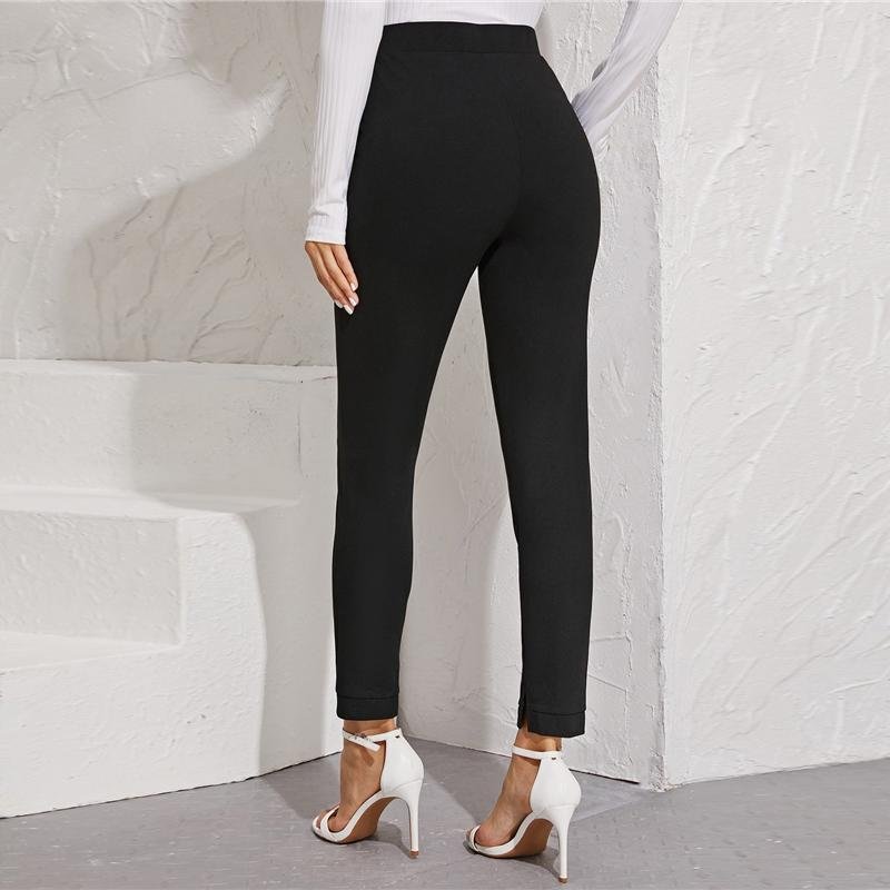 Elastic Waist Pocket Side Split Hem Elegant Bottoms High Waist Skinny Pants - Easy Pickins Store
