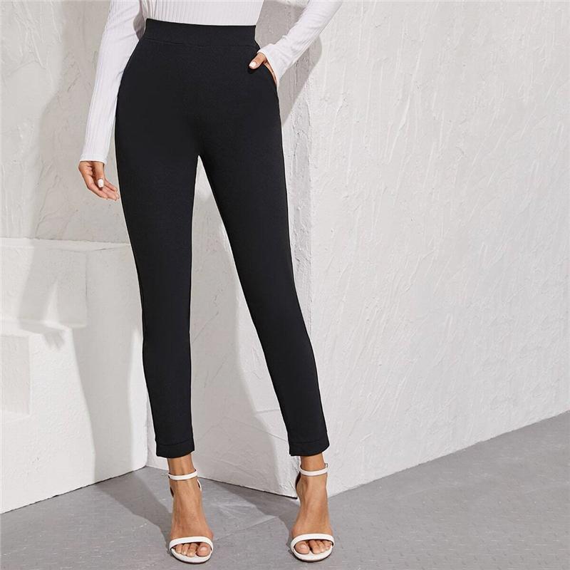 Elastic Waist Pocket Side Split Hem Elegant Bottoms High Waist Skinny Pants - Easy Pickins Store