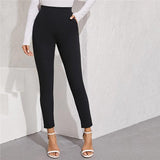 Elastic Waist Pocket Side Split Hem Elegant Bottoms High Waist Skinny Pants - Easy Pickins Store