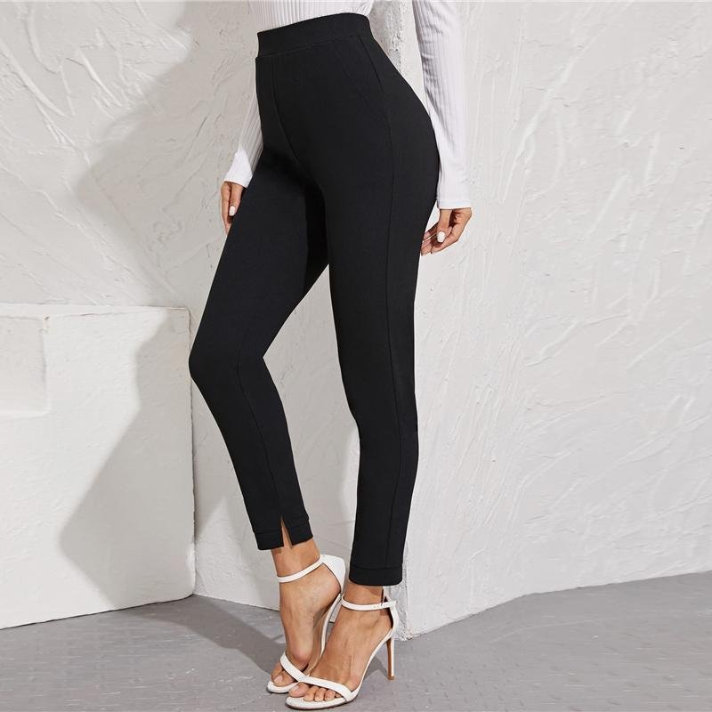 Elastic Waist Pocket Side Split Hem Elegant Bottoms High Waist Skinny Pants - Easy Pickins Store