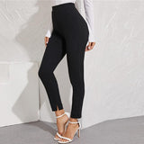Elastic Waist Pocket Side Split Hem Elegant Bottoms High Waist Skinny Pants - Easy Pickins Store