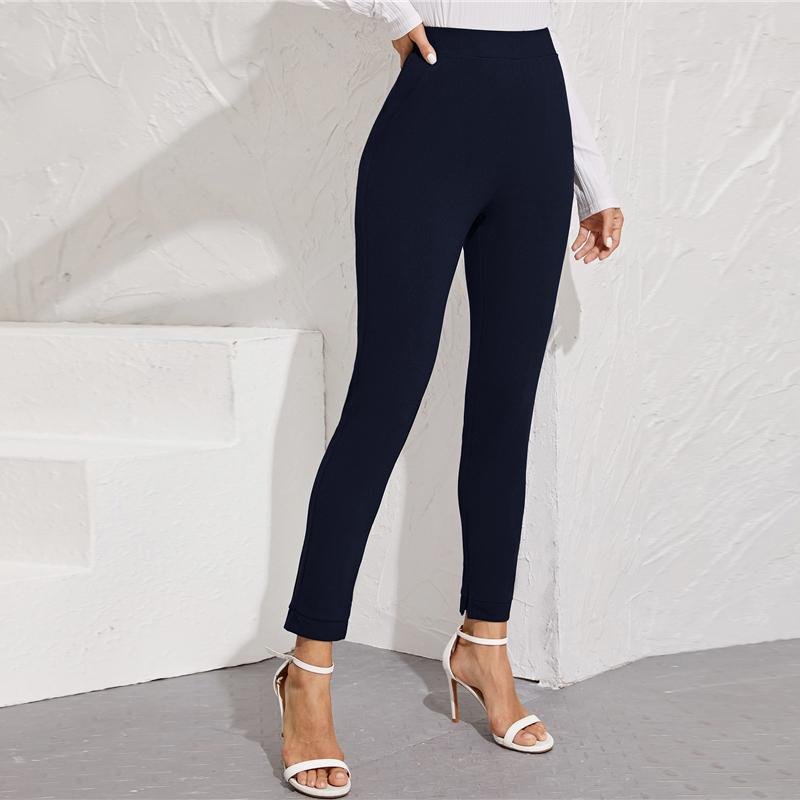 Elastic Waist Pocket Side Split Hem Elegant Bottoms High Waist Skinny Pants - Easy Pickins Store
