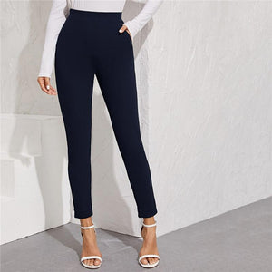 Elastic Waist Pocket Side Split Hem Elegant Bottoms High Waist Skinny Pants - Easy Pickins Store