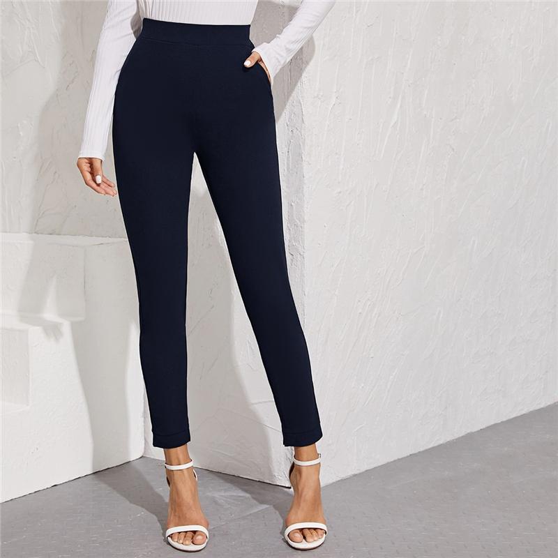 Elastic Waist Pocket Side Split Hem Elegant Bottoms High Waist Skinny Pants - Easy Pickins Store