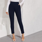 Elastic Waist Pocket Side Split Hem Elegant Bottoms High Waist Skinny Pants - Easy Pickins Store