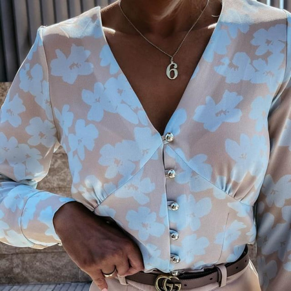 Elegant Adjustable Sleeve Button Blouse - Easy Pickins Store