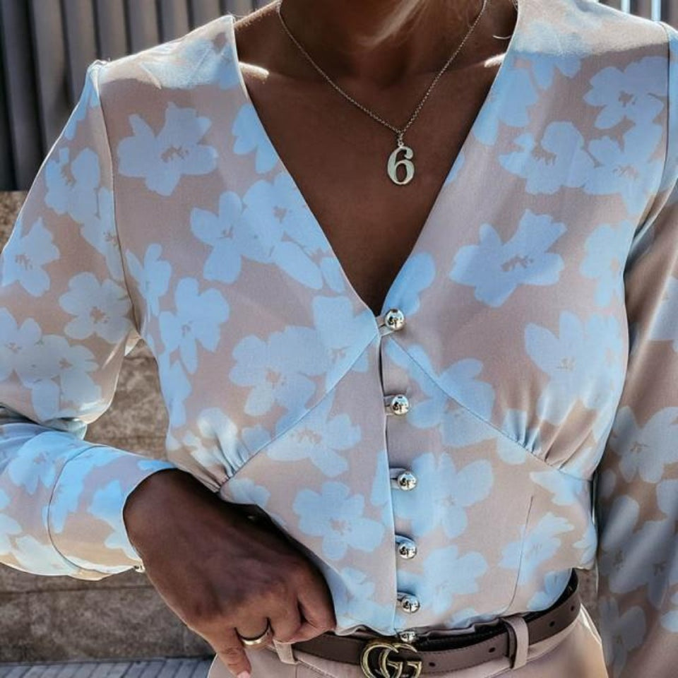 Elegant Adjustable Sleeve Button Blouse - Easy Pickins Store