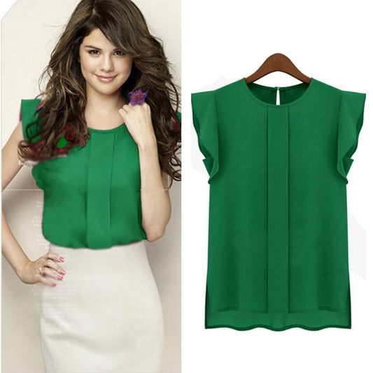 Elegant Blouse Short Sleeve Chiffon Shirt Ruffle - Easy Pickins Store