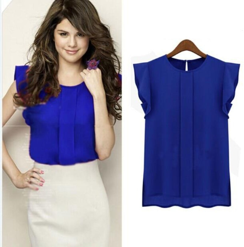 Elegant Blouse Short Sleeve Chiffon Shirt Ruffle - Easy Pickins Store