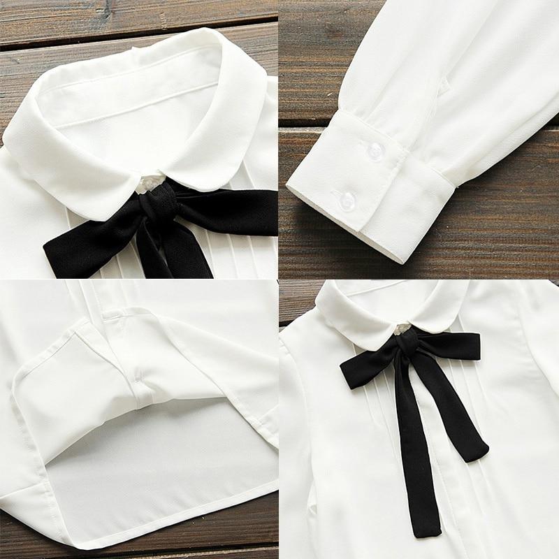 Elegant Bow Tie White Blouse Chiffon - Easy Pickins Store