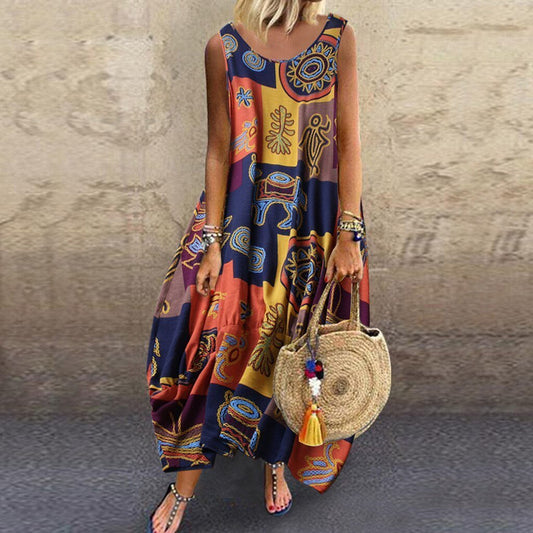 Elegant Loose Patchwork 3/4 Sleeves Button High Low Hem Dress - Easy Pickins Store