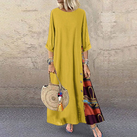 Elegant Patchwork 3/4 Sleeves O Neck Dress - Easy Pickins Store