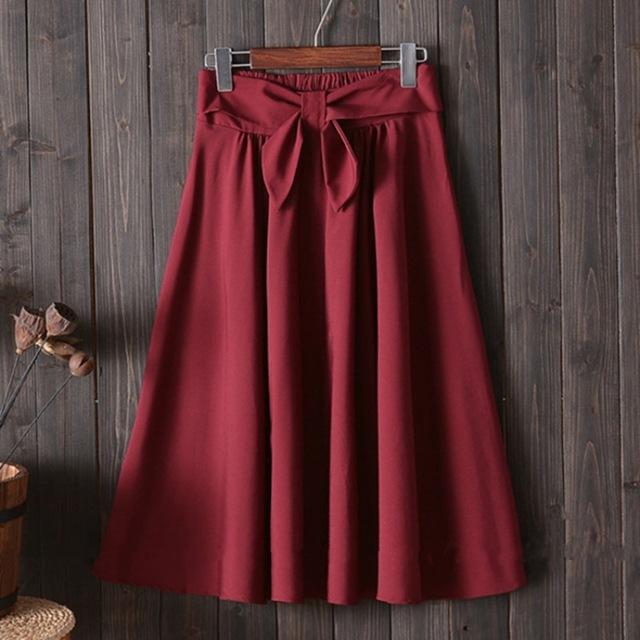 Elegant Pleated Skirt Big Bow High Waist Knee Length A Line Skirt - Easy Pickins Store