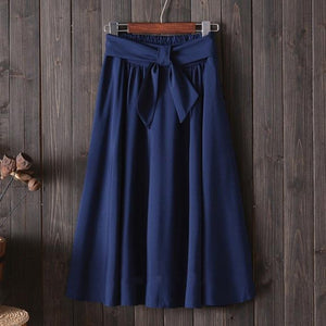 Elegant Pleated Skirt Big Bow High Waist Knee Length A Line Skirt - Easy Pickins Store