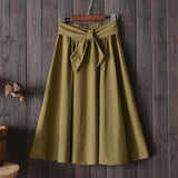 Elegant Pleated Skirt Big Bow High Waist Knee Length A Line Skirt - Easy Pickins Store