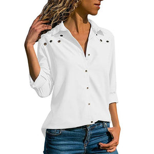 Elegant Pure Long Sleeve Blouse Turn Down Collar Chiffon - Easy Pickins Store